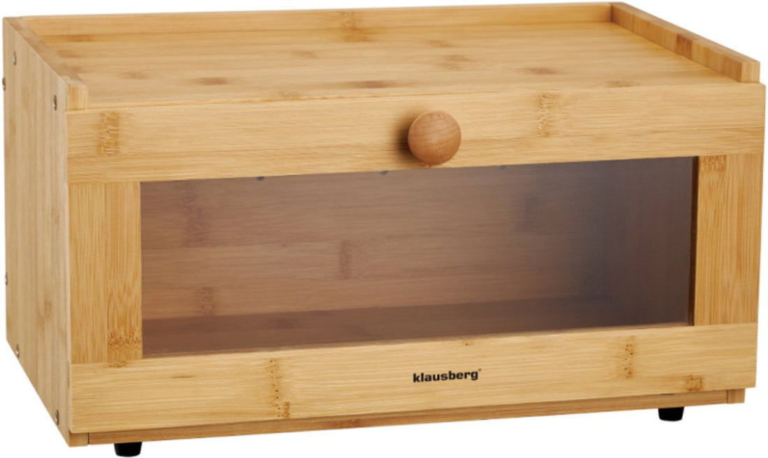 KLAUSBERG Boîte à Pain en Bambou avec Façade en Acrylique - 35,5x24x18 cm - Rangement Naturel pour le Pain - KB-7923 - Boîte à Pain - Boîte de Conservation du Pain