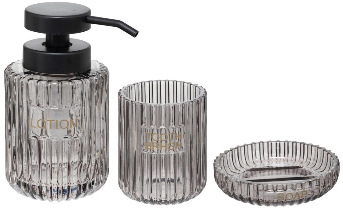 5Five badkameraccessoires set van 3 in grijs glas – met zeepdispenser