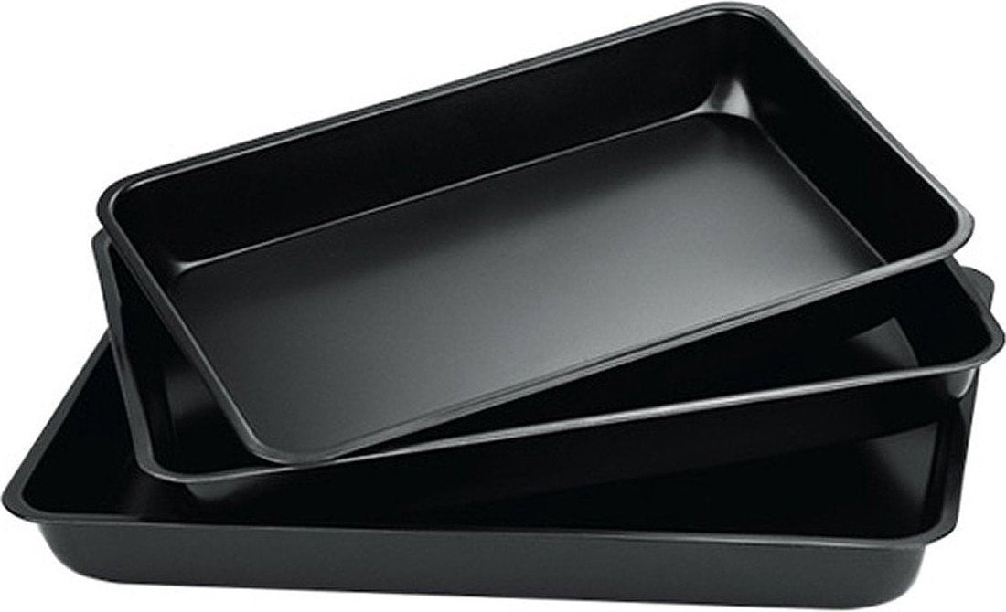 Kinghoff 4199 bakblikken – set van 3 in drie maten, zwart, antiaanbaklaag
