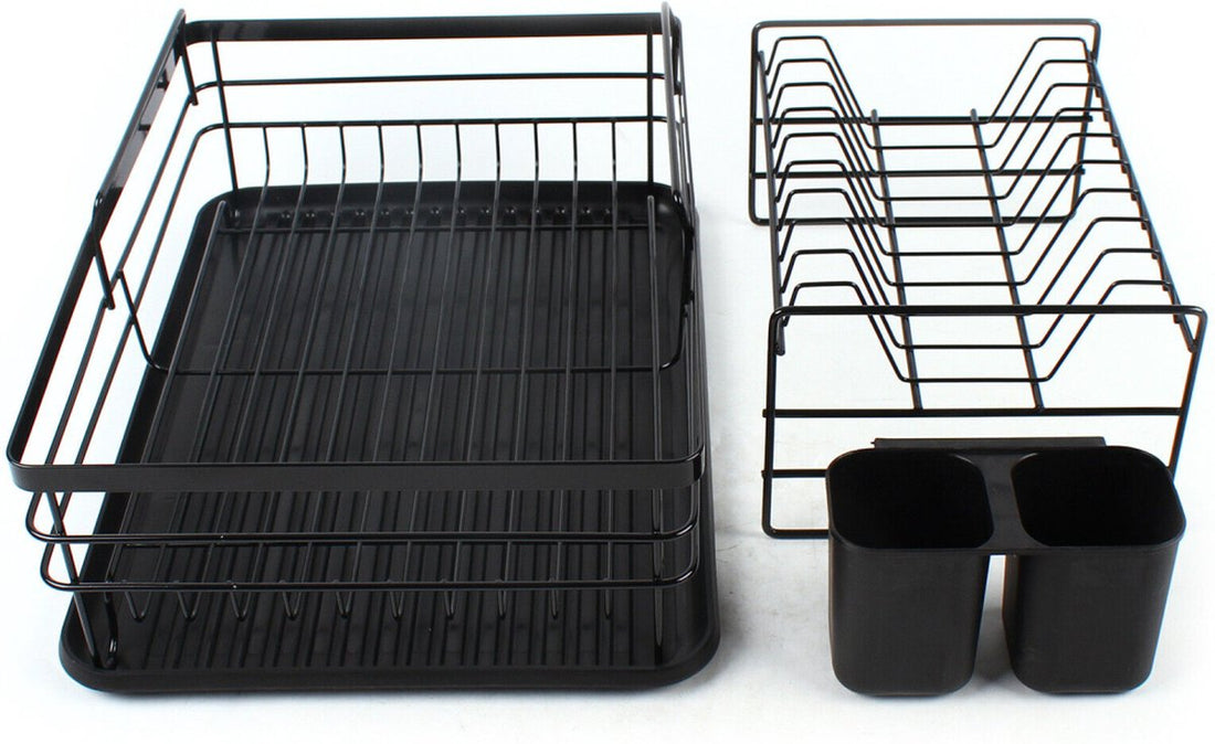 Afdruiprek met lekbak en bestekbak – 2 niveaus, zwart, 43 x 29 x 27 cm – foto 2