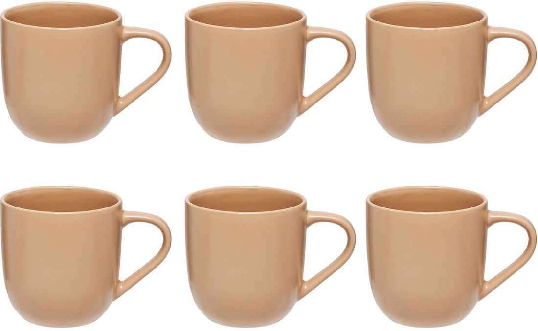 Set van 6 Beige Keramieke Mokken 24 cl - Stoneware - Met Oor - Stijlvol en Praktisch