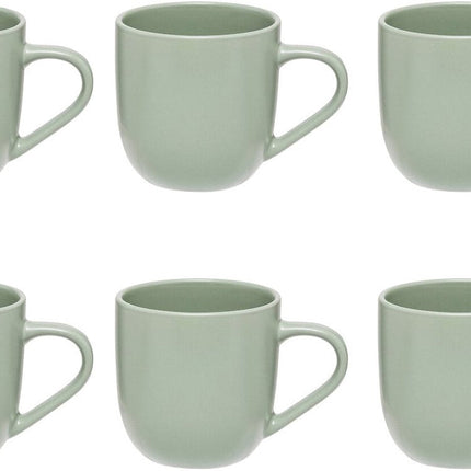 Set van 6 Olijfgroene Keramieke Mokken 24 cl - Stoneware - Met Oor - Stijlvol en Praktisch