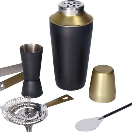 Cocktail shaker set de luxe kleur zwart en goud 5 - delig - Giftset