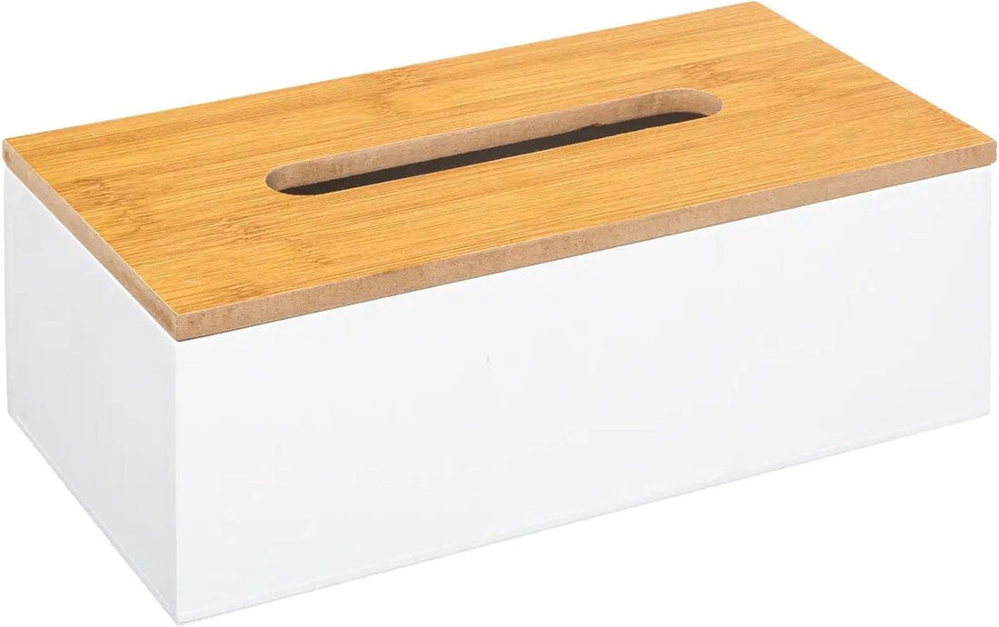 5Five Tissue Box - white - MDF wood - bamboo lid - 25 x 13 x 9 cm