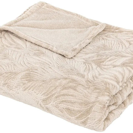 Atmosphera Plaid - Beige - Fleece-plaid met palmblad patroon - Deken - 180x230cm