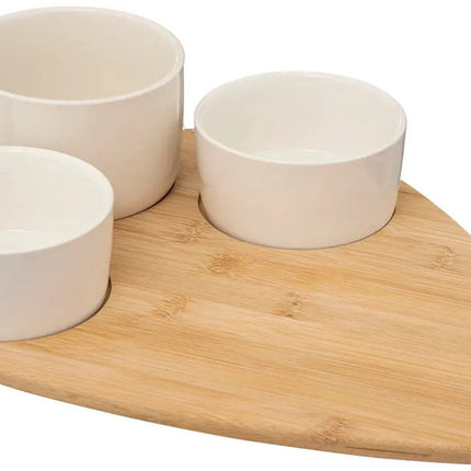 5Five Serveerplank bamboe - met 4x luxe schaaltjes - 35 x 24 cm - tapas en saus schaaltjes - wit
