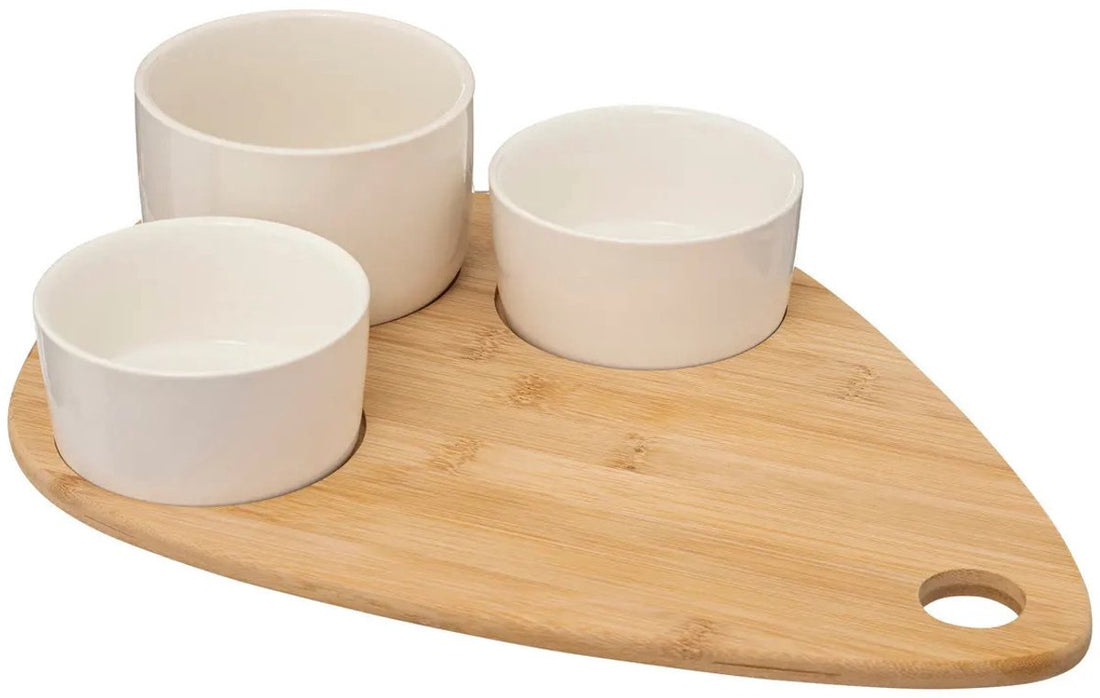 5Five serveerplank van bamboe met 4 schaaltjes – 35 x 24 cm, wit