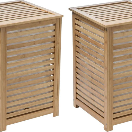 5Five Wasmand Bamboe - 2x - Met waszak - 50 liter - 40 x 38 x 58 cm - met deksel