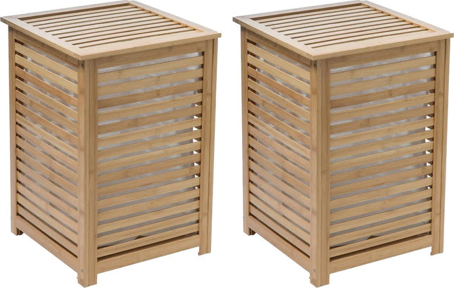 5Five Wasmand Bamboe - 2x - Met waszak - 50 liter - 40 x 38 x 58 cm - met deksel