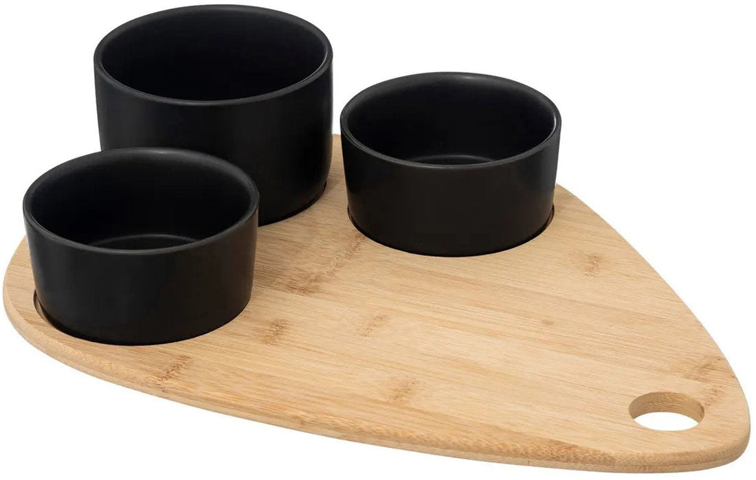 5Five serveerplank van bamboe met 4 tapasschaaltjes – zwart, 35 x 24 cm