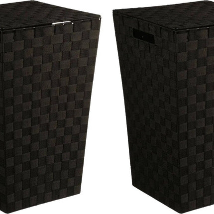 5Five Wasmand gevlochten Rotan - 2x - zwart - 57 liter - 33 x 33 x 53 cm - met deksel