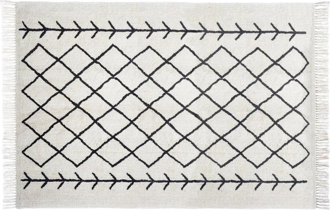 Atmosphera Nomo Tufted Rug - Black and white checkered pattern 170 x 120 cm - Cotton rug - rectangular rugs
