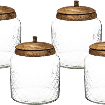 4x stuks snoeppotten/voorraadpotten 2,7L glas met houten deksel - 2700 ml - Bonbonnieres