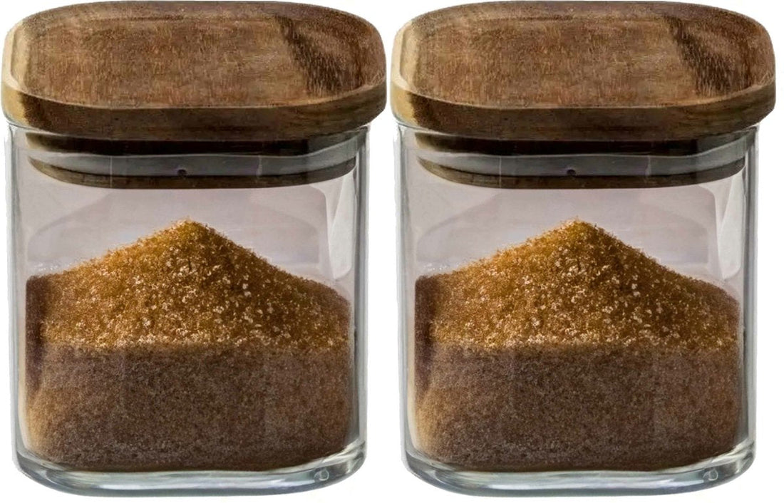 5Five food storage jar - 2 pieces - glass with acacia wood lid - 600 ml - with airtight lid