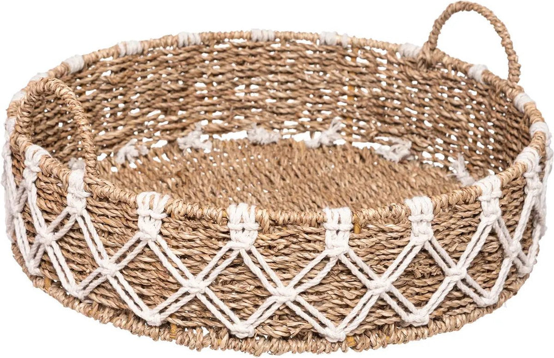 Atmosphera Tablett/Servierplatte - Ø 38 cm - geflochten und Makramee - Natur-Look - Metallrahmen