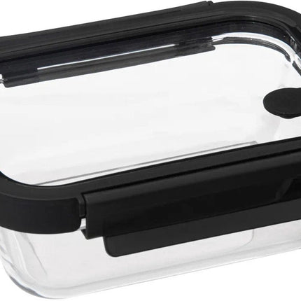 5Five Vershoudbakje met deksel - glas - luchtdicht - met clips - 19 x 14 x 7 cm - 500 ml - zwart/transparant