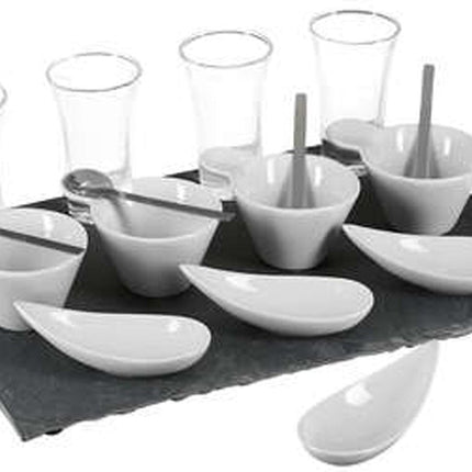 Secret de Gourmet Serveerplank/amuse hapjes - leisteen/porselein - wit - 17-delig - keuken/tafelen