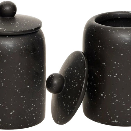 Set van 2 Keramische Voorraadpotten met Deksel - Zwart - Ø 10 x H 15 cm - Luchtdichte Opbergboxen voor Keuken, Theebladeren, Kruiden
