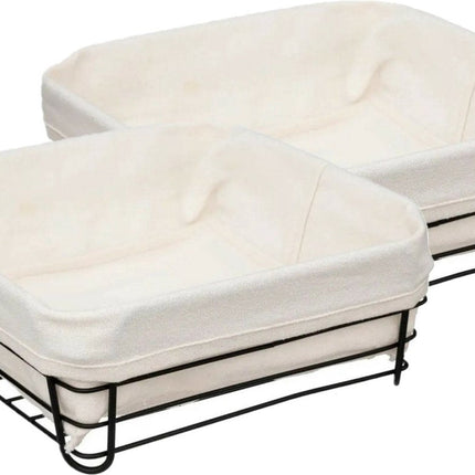 5Five Broodmand Bistro - 2x stuks - metaal/stof - vierkant - zwart/creme wit - 25 x 10 cm