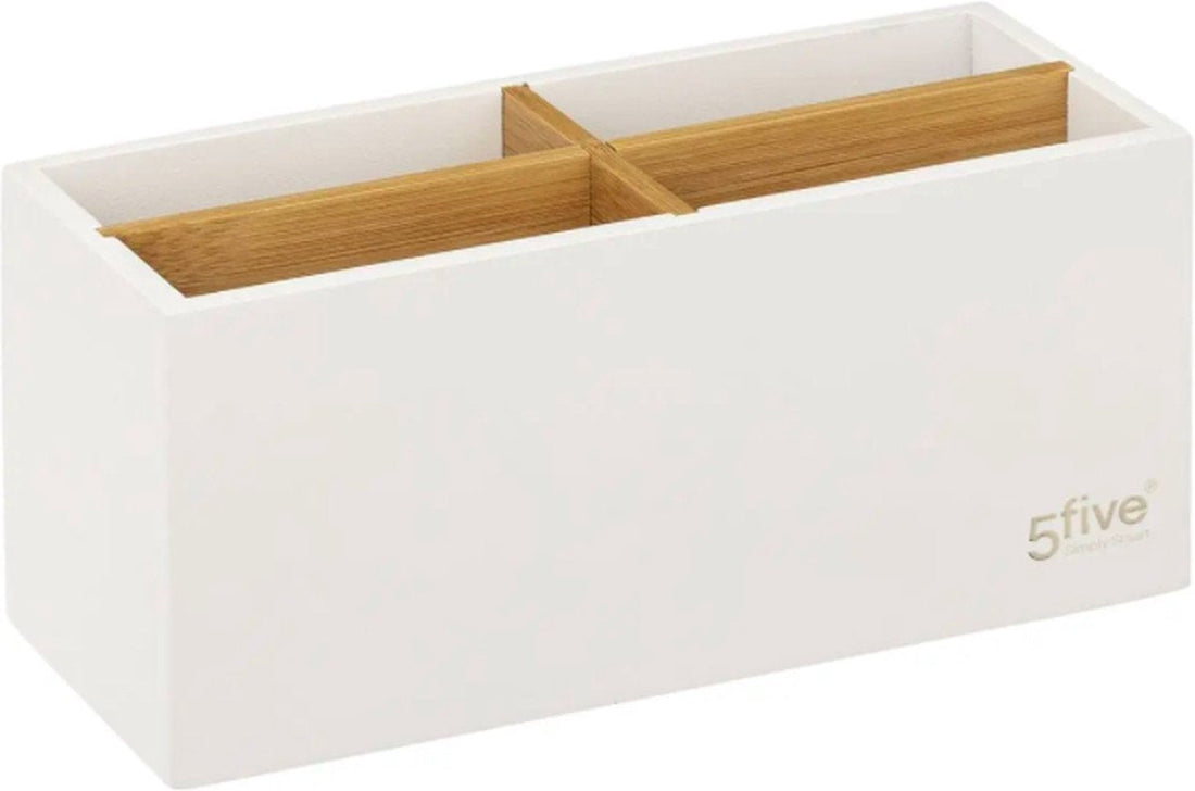 5Five - Organizer - 4 compartments - Bamboo - Wood - White - 21 x 8 x 9 cm