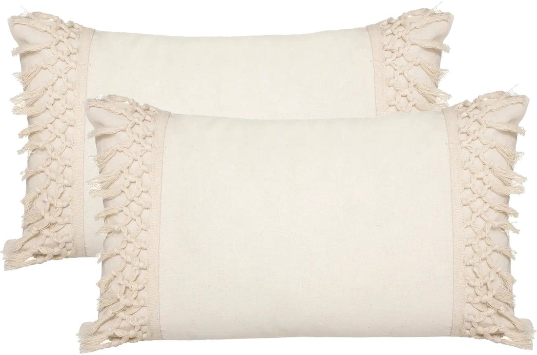 Atmosphera sierkussen Macrame Ibiza, set van 2 – crème wit, 30 x 50 cm