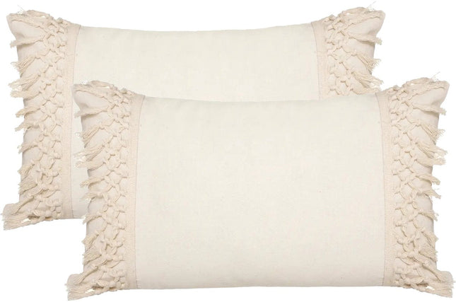 Atmosphera Sierkussen Macrame Ibiza voor binnen - 2x - creme wit - 30 x 50 cm - katoen/polyester