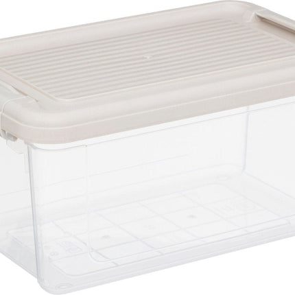5Five Tide'n Box Stapelbare opbergbox met deksel - Set van 3 stuks - 5L - 30x15x19cm - Transparant - Beige