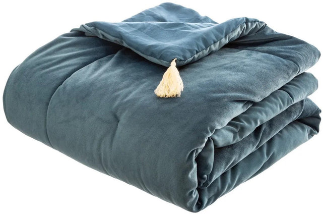 Velvet bed sprei petrol blauw met franje  180 cm x 80 cm - Kleed