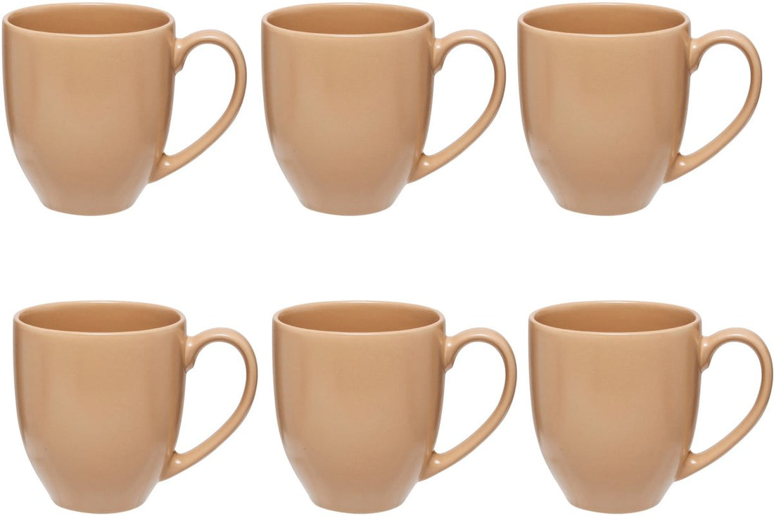 Beige Ceramic Mug Set of 6 - 48 cl - Stoneware Mugs with Handle - Suitable for Tea, Coffee and More