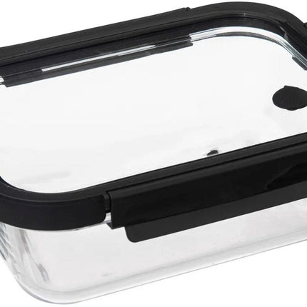 5Five Vershoudbakje met deksel - glas - luchtdicht - met clips - 23 x 18 x 8 cm - 1300 ml - zwart/transparant