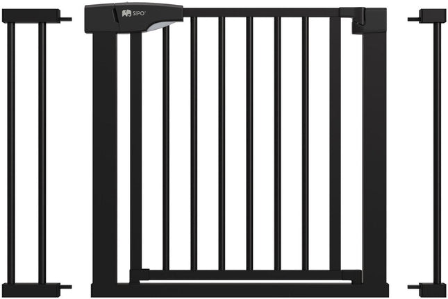 Barrière de sécurité pour bébé noire 75-103 cm de large - Barrière d'escalier à fermeture automatique et fixation par pression - Hauteur 80 cm - Sipo
