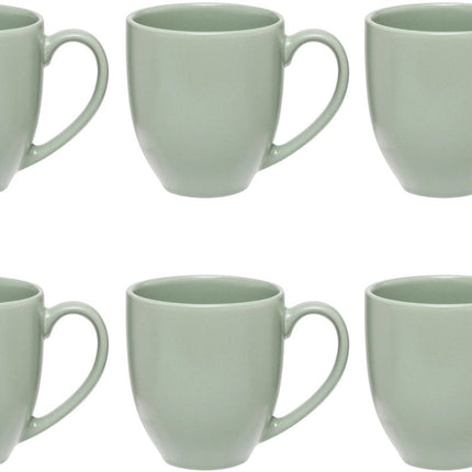 Olijfgroene Keramieke Mokken Set van 6 - 48 cl - Stoneware Mokken met Oor - Geschikt voor Thee, Koffie en Meer