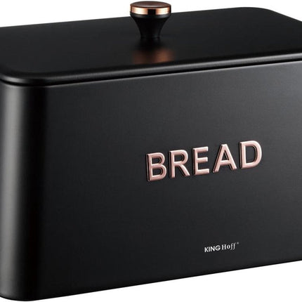KINGHOFF Broodtrommel - Brooddoos Metaal - Mat Zwart - 35x23x21 cm - Ventilatiegaten - Hygienisch & Eenvoudig Schoonmaken - Broodbak