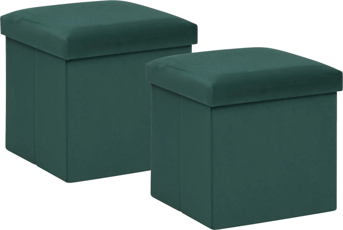 Atmosphera Pouffe / stool / ottoman Amber - 2x - Foldable storage seat box - emerald green velvet - D38 x H38 cm - MDF / polyester