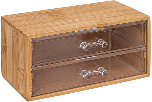 5Five bureau organizer - 2 lades - 19 x 12 cm - bamboe/kunststof - kantoor/hobby opbergen