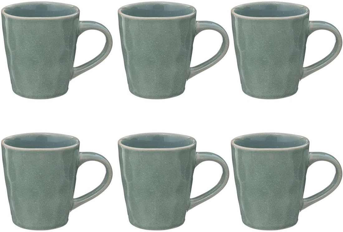 Green Stoneware Mugs - Set of 6 - 35 cl - Microwave Safe - Coffee Cups - Coffee Mugs