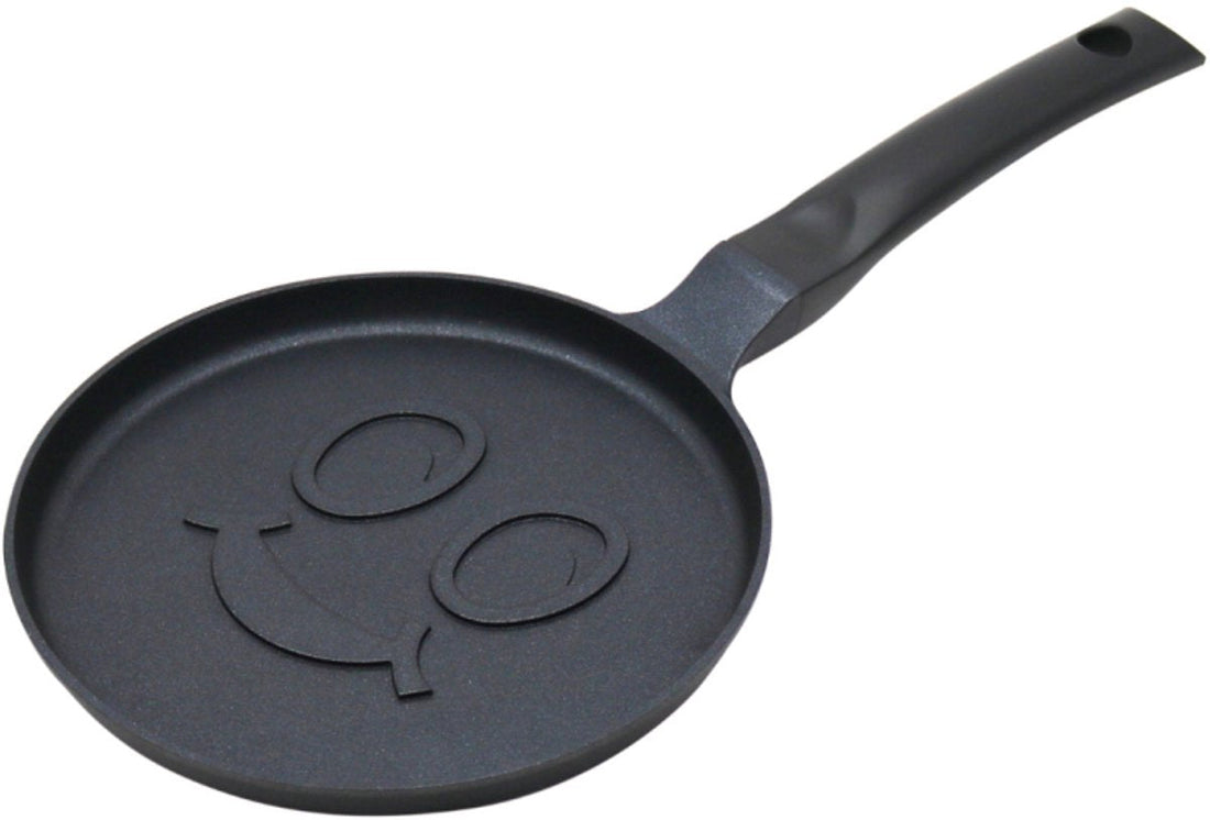 Poêle à crêpes Klausberg KB-7971 - Design visage souriant - Ø18 cm - Revêtement antiadhésif noir - Compatible avec tous les feux, y compris induction - Smiley