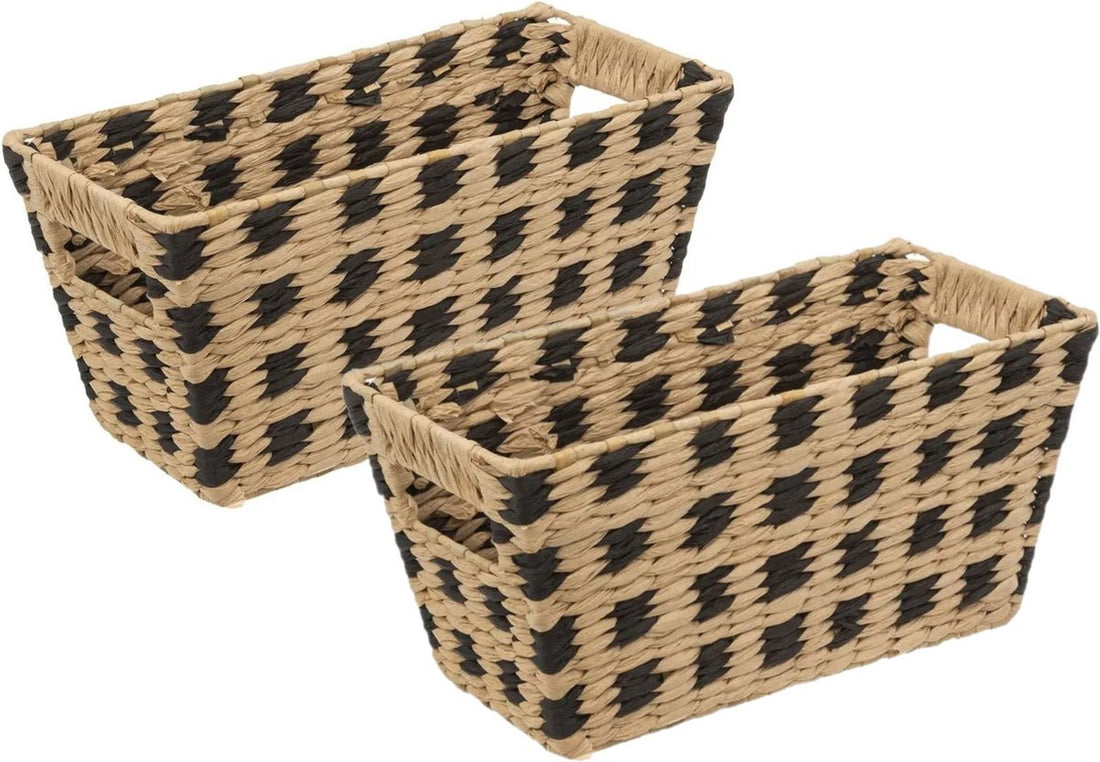 5Five Korb-Aufbewahrungskorb - 2x - geflochten - beige/schwarz - 31 x 15 x 1 - Schrank-/Badezimmerkörbe