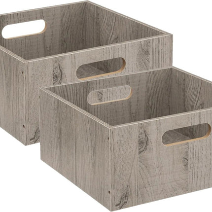 5five Opbergmand/kastmand van hout - Set van 2x stuks - grijs - 14 Liter - 31 x 31 x 15 cm - Opbergboxen - Vakkenkast manden