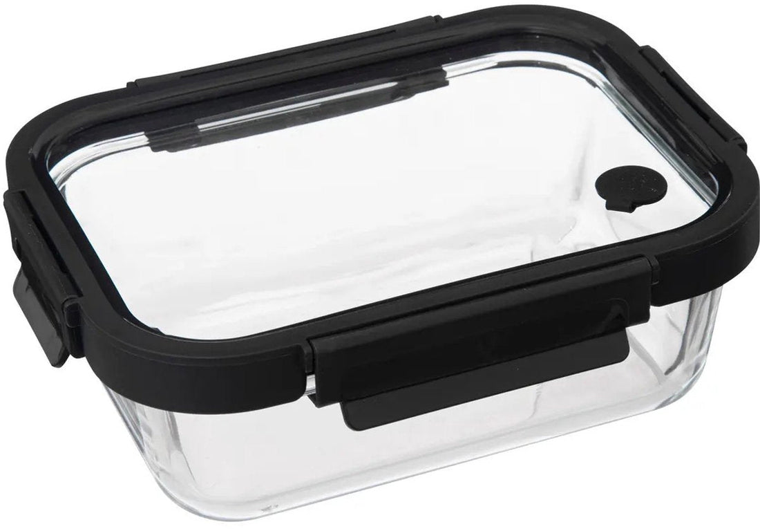 5Five Frischhaltedose mit Deckel - 2er-Set - Glas - luftdicht - mit Clips - 21 x 17 x 7 cm - 900 ml - schwarz / transparent