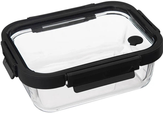 5Five Vershoudbakje met deksel - glas - luchtdicht - met clips - 21 x 17 x 7 cm - 900 ml - zwart/transparant
