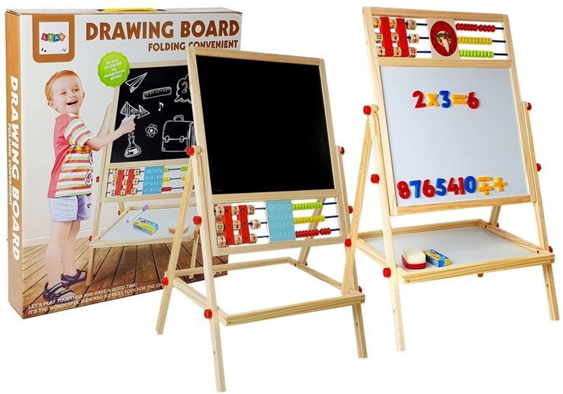 Leantoys Multifunktionale Tafel – Drehbare Tafel mit Abakus, Uhr, Magnetzahlen und Rechenrahmen – Lernspielzeug 3+ – Magnettafel – Kreidetafel – Spielzeug Kinder – Nikolaus-Tipp – Geschenk-Tipp – Drehbare Tafel – Spielerisch lernen – 67 cm hoch