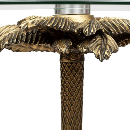 Atmosphera Bijzettafeltje Palmtree - polyresin/glas - goud/transparant - D40 x H50 cm - koffie tafel