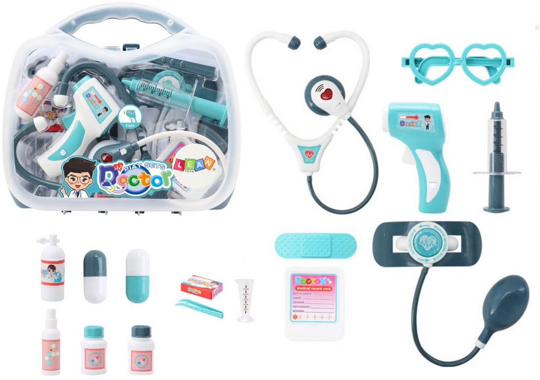 Mallette de docteur à roulettes bleue - Avec effets lumineux et sonores - Trousse de médecin complète pour enfants - Set de docteur - Jouet docteur - Kit de docteur pour enfants
