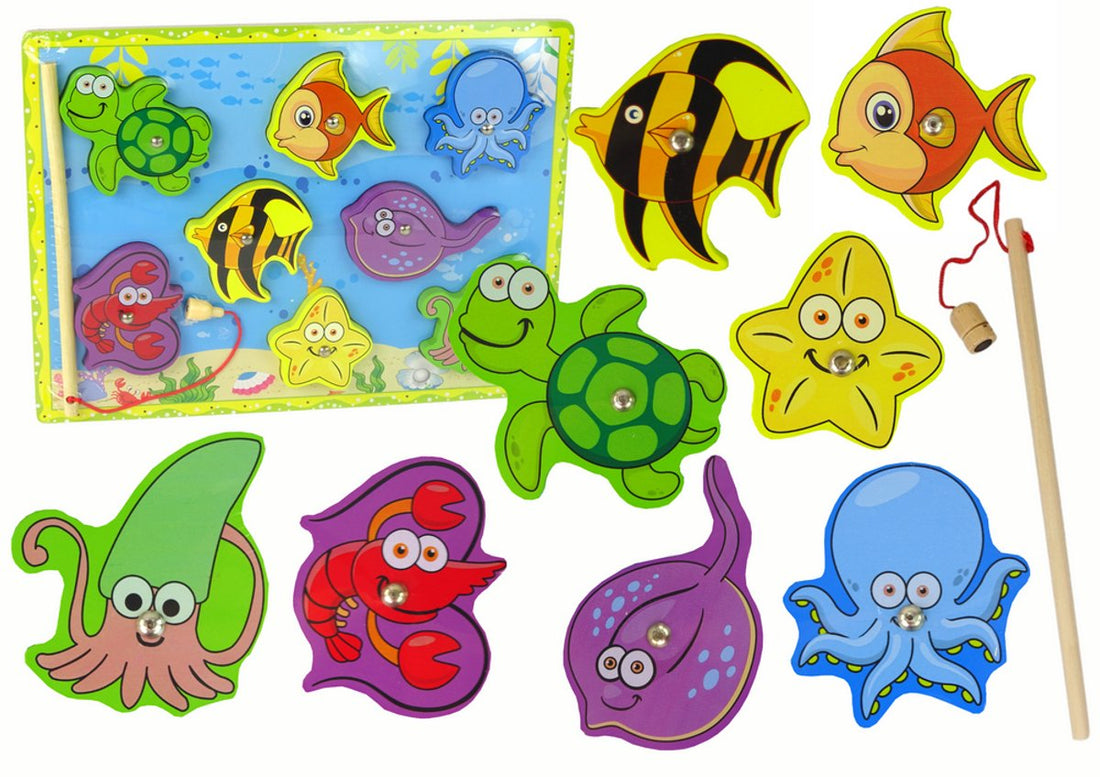 Jeu de pêche en bois magnétique - Jouet éducatif animaux marins - Jeu de motricité pour enfants - Jeu de pêche magnétique - Pêche à la ligne - Jeu de pêche - Pêche au poisson