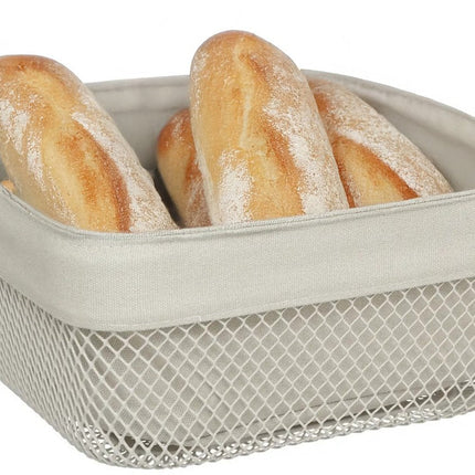 5Five Broodmandje Bistro plus - metaal/stof - beige - 25 x 11 cm - vierkant - draadmetaal - serveren broodjes