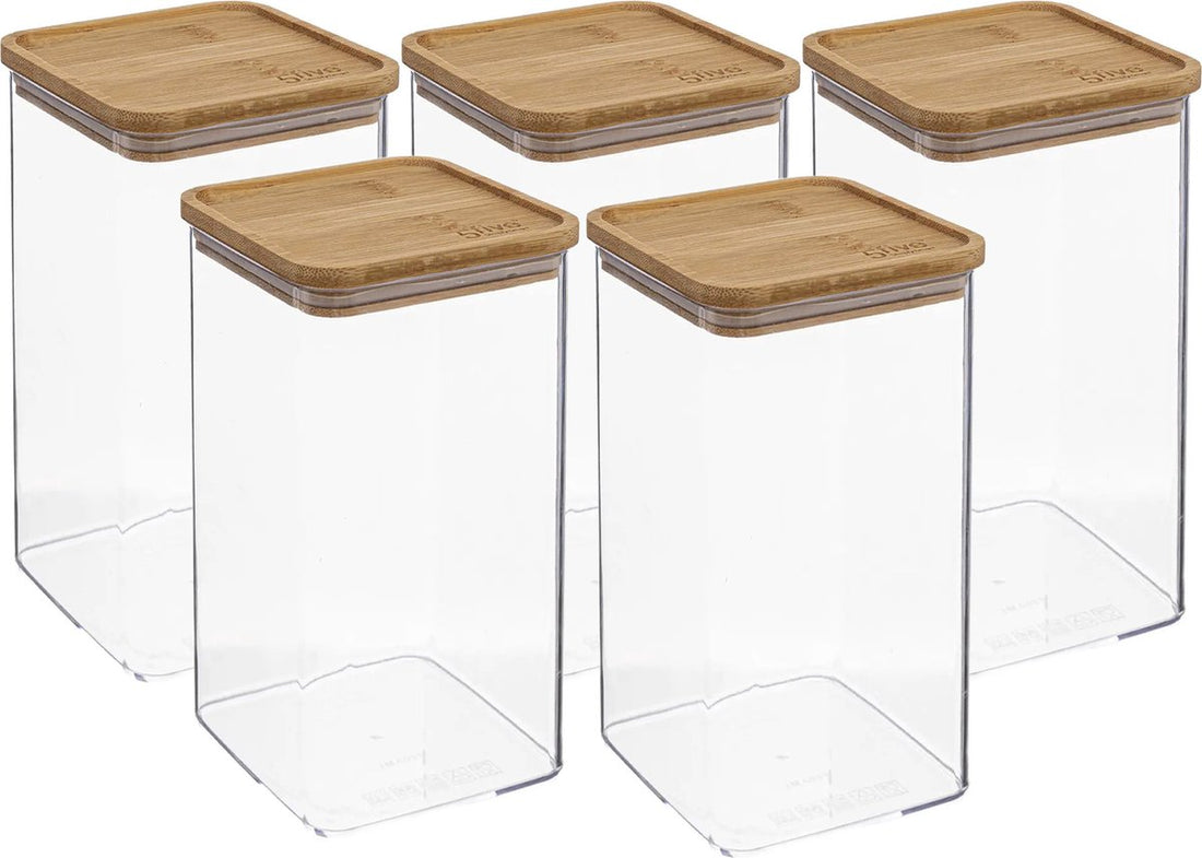 5Five - Boîte de conservation cuisine - Berlino - 5x - plastique/bambou - 1500 ml