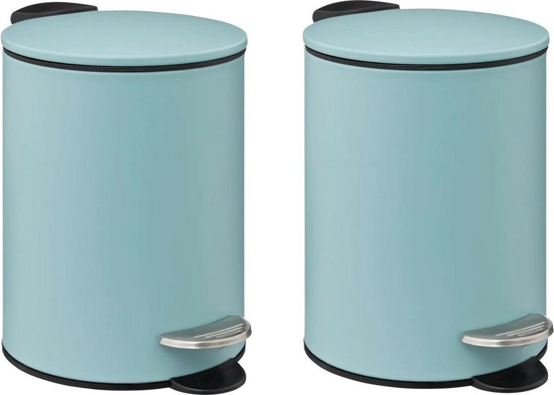 5Five kleine pedaalemmer - 2x - metaal - ijsblauw - 3L - 16 x 25 cm - Badkamer - Badkamer / toilet