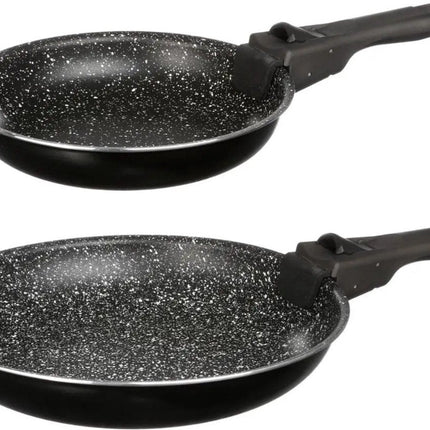 5Five Koekenpannen set 2x stuks - Alle warmtebronnen - Zwart - Dia 20 en 26 cm - los handvat - camping