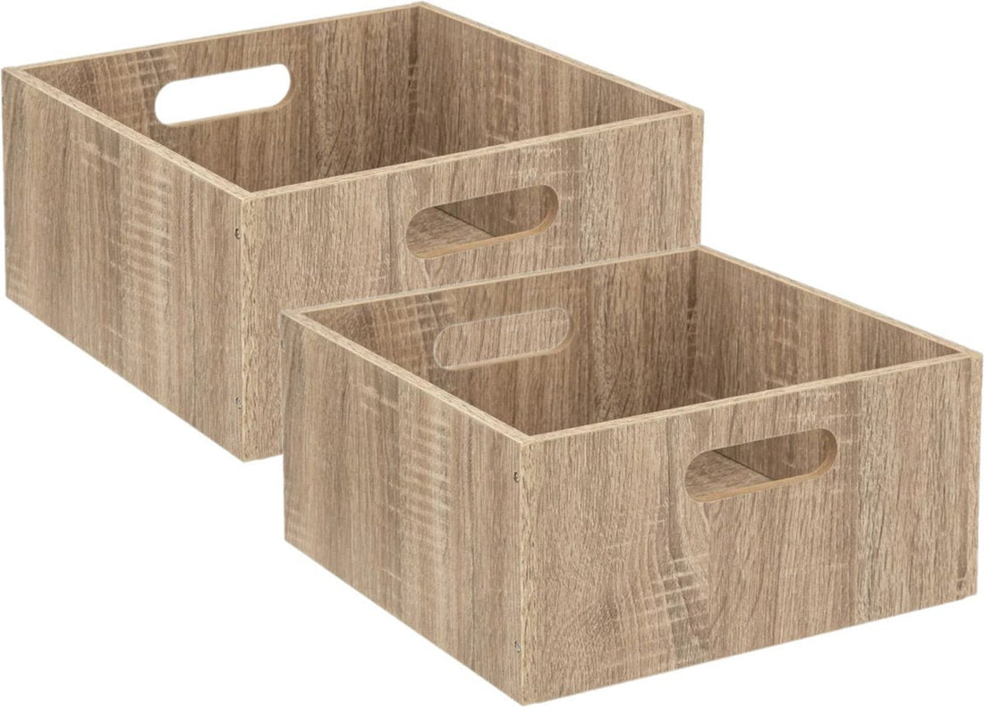 5Five Panier de rangement / panier d'étagère en bois - Lot de 2 pièces - marron clair - 14 litres - 31 x 31 x 15 cm - Boîtes de rangement - Paniers pour étagère à casiers